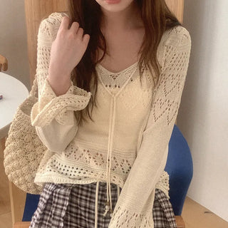 Openwork V-neck knit sweater