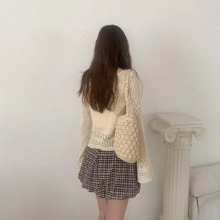 Openwork V-neck knit sweater