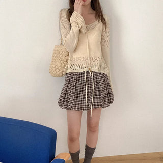 Openwork V-neck knit sweater