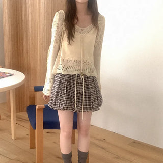 Openwork V-neck knit sweater