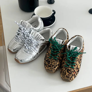 Silver & Leopard Print Sneakers