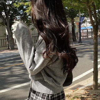 Lambswool Loose Fit Basic Gray V-Neck Knit