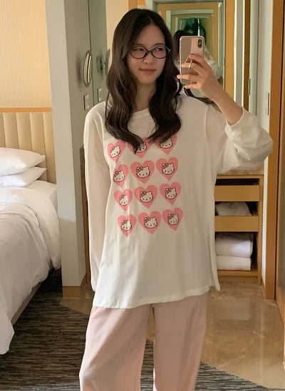 Heart Kitty Oversized Long-Sleeve T-Shirt