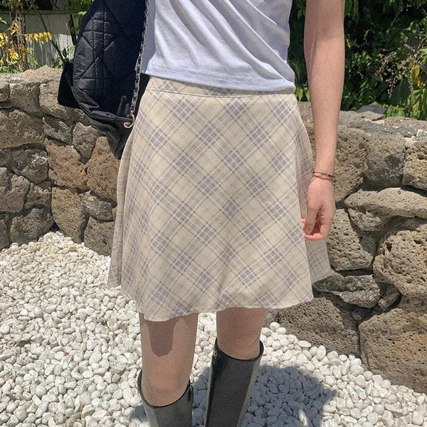 Checked chiffon mini skirt