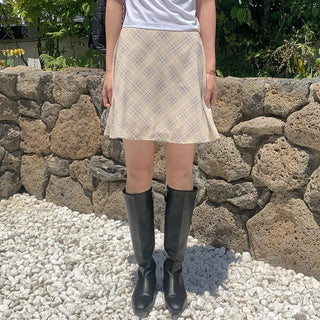 Checked chiffon mini skirt