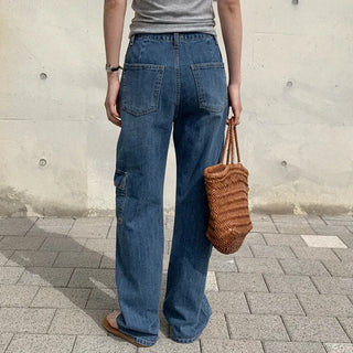 Washed wide denim cargo pants