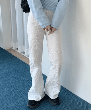 Flower bootcut elastic waist pants
