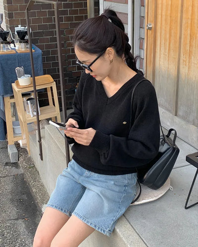 (6 colors) High-quality cotton V-neck knit