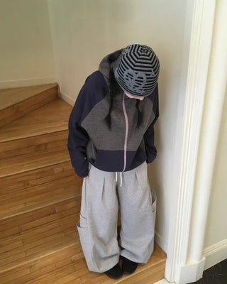 (4 colors) Striped zip-up hoodie