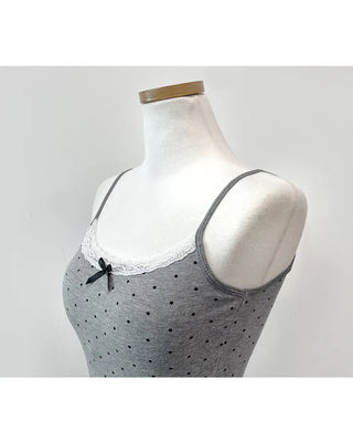 (3 colors) Sleeveless camisole with polka dot lace cups