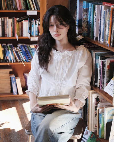 Pleated shearling cotton blouse