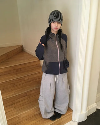 (4 colors) Striped zip-up hoodie