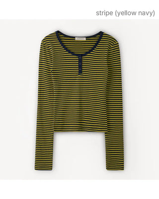 [2 types] Plain & Striped Button Long-Sleeve T-Shirt