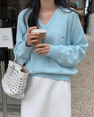 (6 colors) High-quality cotton V-neck knit