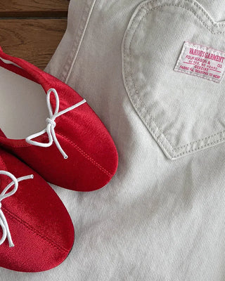 (4 colors) Velour Ribbon Flat Shoes