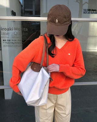 (6 colors) High-quality cotton V-neck knit