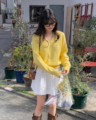 (6 colors) High-quality cotton V-neck knit
