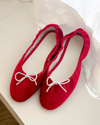 (4 colors) Velour Ribbon Flat Shoes