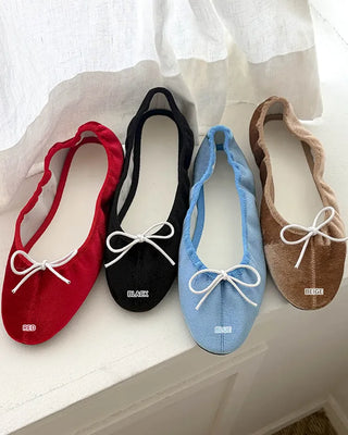 (4 colors) Velour Ribbon Flat Shoes