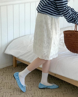 (4 colors) Velour Ribbon Flat Shoes
