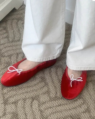 (4 colors) Velour Ribbon Flat Shoes