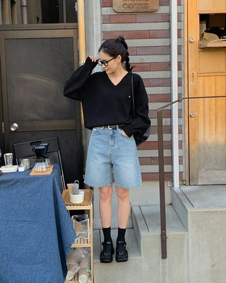 (6 colors) High-quality cotton V-neck knit