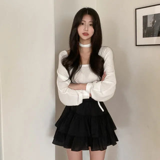 [3-Piece Set] Layered Rib Bolero + Sleeveless Top + Scarf