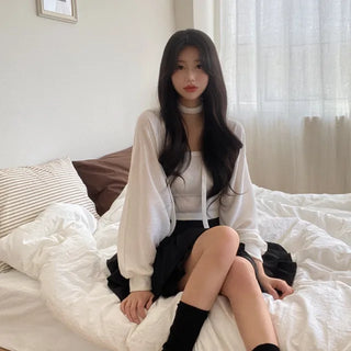 [3-Piece Set] Layered Rib Bolero + Sleeveless Top + Scarf