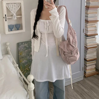 Perforated Short Layered Cardigan