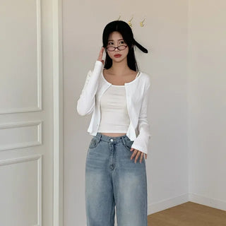 Perforated Short Layered Cardigan