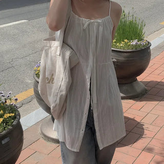 See-through ribbon button mini camisole dress