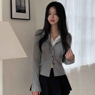 Layered Shirt Slim Short Cardigan