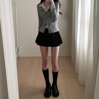 Layered Shirt Slim Short Cardigan