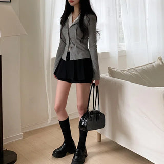Layered Shirt Slim Short Cardigan