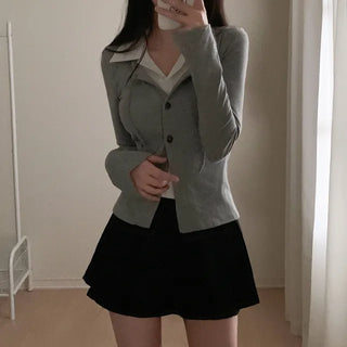 Layered Shirt Slim Short Cardigan