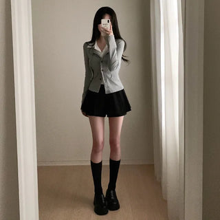 Layered Shirt Slim Short Cardigan