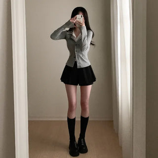 Layered Shirt Slim Short Cardigan