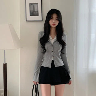 Layered Shirt Slim Short Cardigan