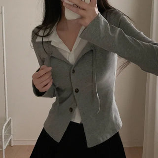 Layered Shirt Slim Short Cardigan