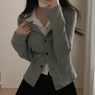 Layered Shirt Slim Short Cardigan