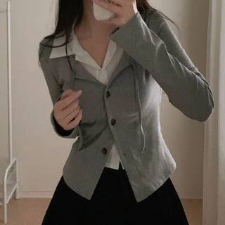 Layered Shirt Slim Short Cardigan