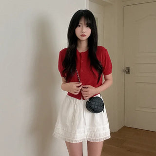 Layered frill shirring ribbon mini skirt
