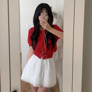 Layered frill shirring ribbon mini skirt