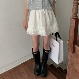 Layered frill shirring ribbon mini skirt