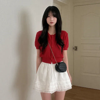 Layered frill shirring ribbon mini skirt