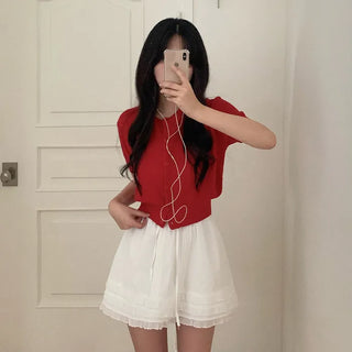 Layered frill shirring ribbon mini skirt