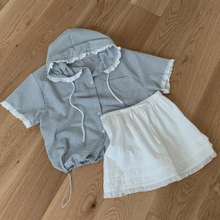 Layered frill shirring ribbon mini skirt