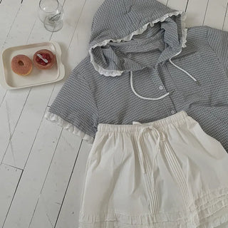 Layered frill shirring ribbon mini skirt