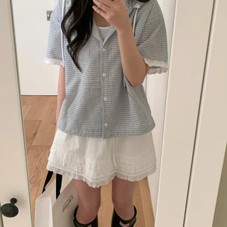 Layered frill shirring ribbon mini skirt