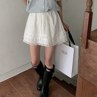 Layered frill shirring ribbon mini skirt
